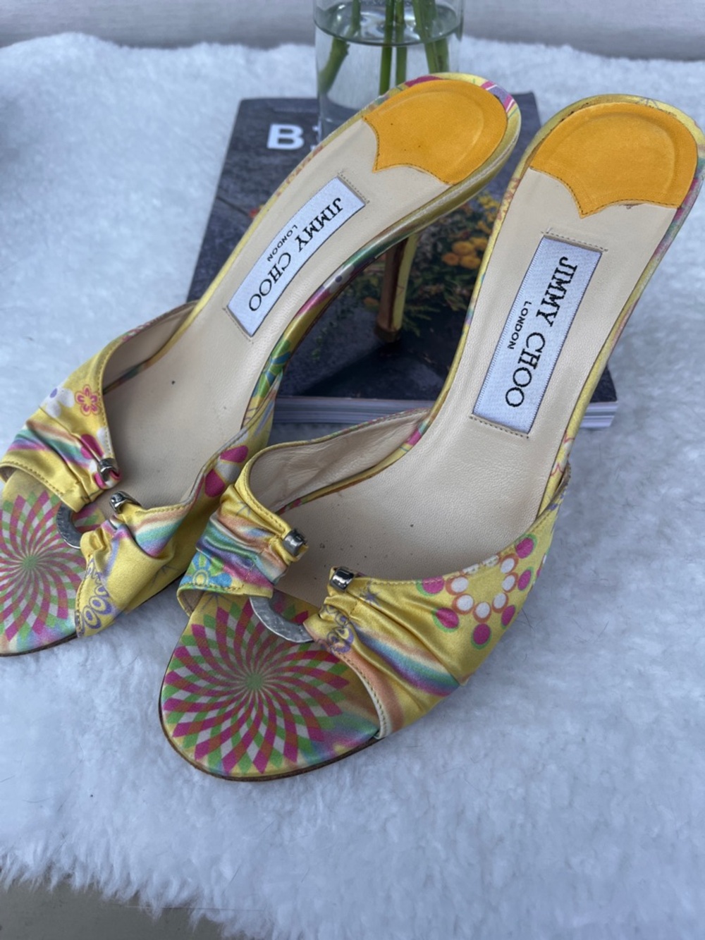 Jimmy Choo Silk Yellow Heels Sz 38 EU - Picture 3 of 11